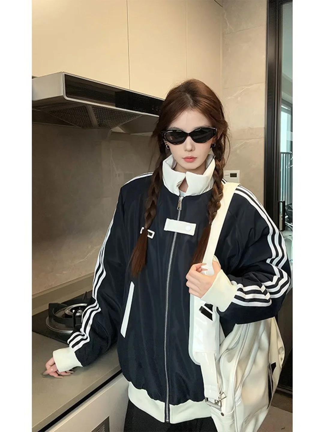 

Утепленная мужская хлопковая куртка с воротником-стойкой и полосками, теплая зимняя верхняя одежда для пар, повседневная, в стиле Cleanfit