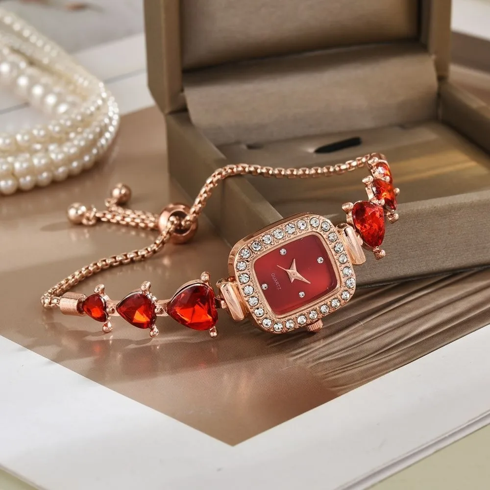 Adjustable Bracelet Watches Heart-shaped Elegant Rhinestone Bracelet Watch Retro Simple Ladies Business Watches Birthday Gift