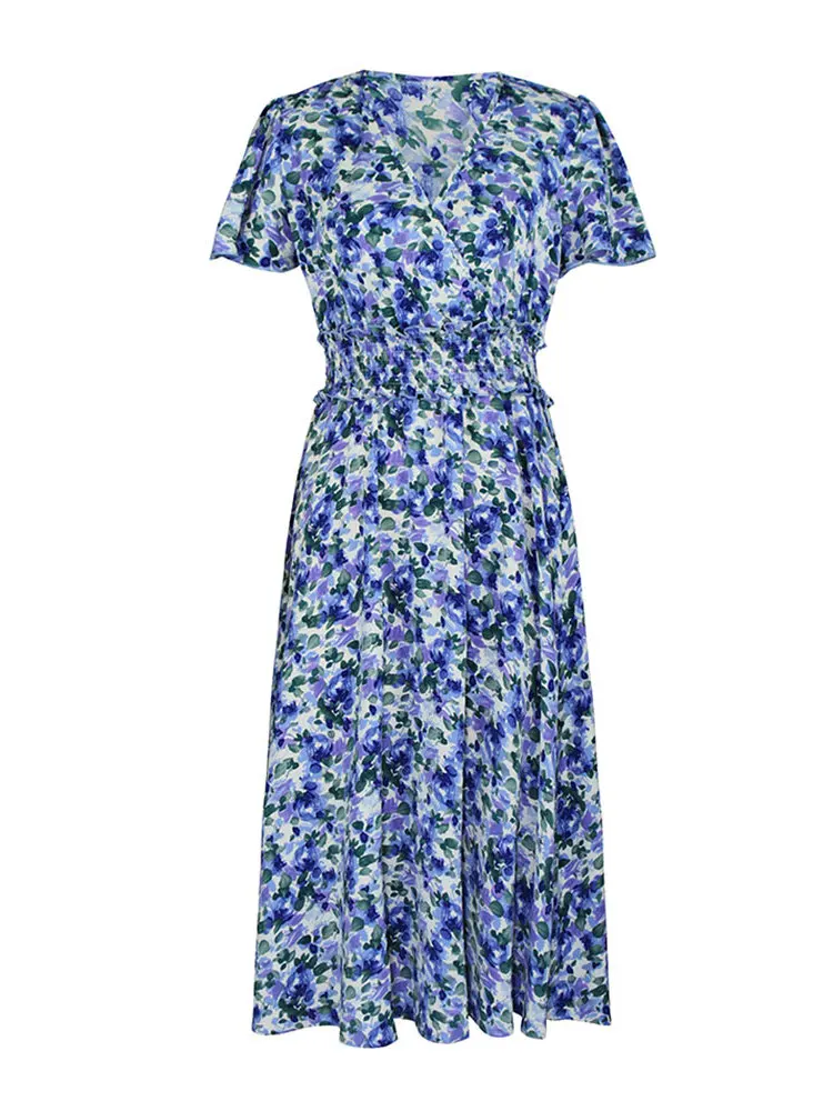 Faion Street Sle Mittellanges, bedrucktes Dr für Damen, Freizeit, Ort Sve, quadratischer Kragen, Arbeitskleidung, Sommer-H-förmiges Kleid