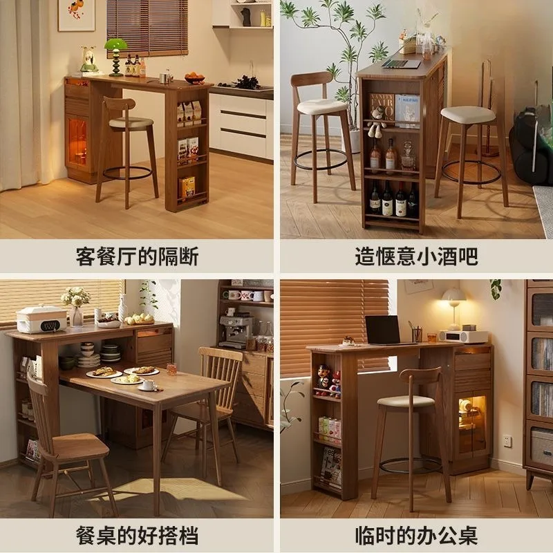 Oak bar table, balcony, living room partition, retractable small apartment, high-footed bar side cabinet, sofa bar table