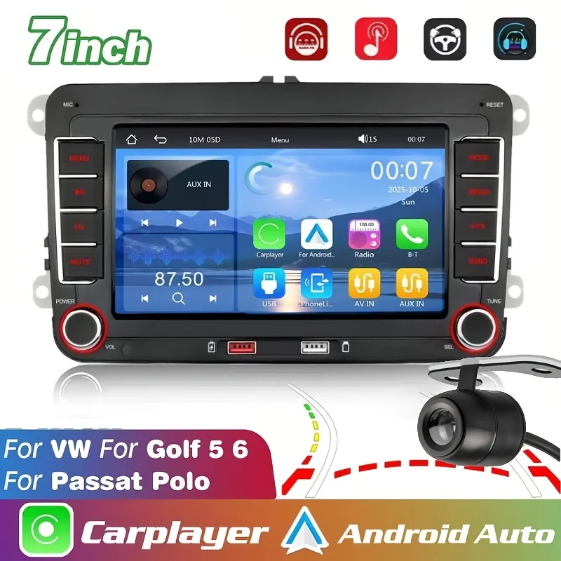 7"  Car Stereo Radio for VW/Skoda/Seat, Wireless Carplayer & Android Auto Multimedia Player MP5  Reversing Camera