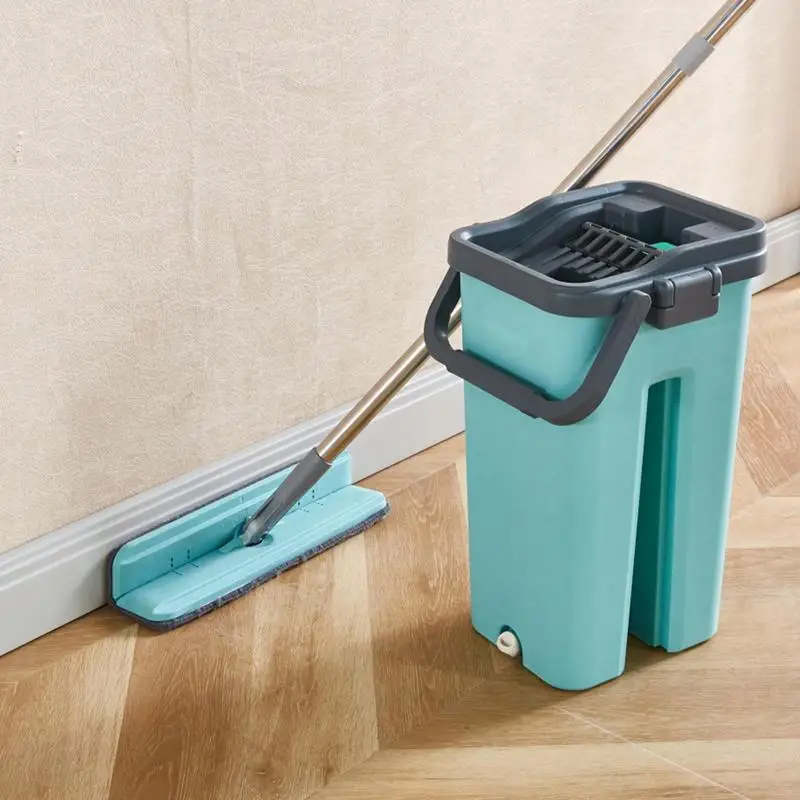 Wood Floor Mop Cleaning Mop Flat Mop Floor Mopping Reusable Mop 360 Rotation Dust Mop Easy Mop With Bucket & Mop Pads Floor Mop