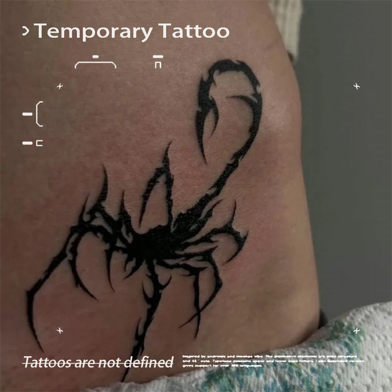 

Временные тату-наклейки с темной эстетикой: племенной скорпион, водостойкие, на основе травяного сока, имитация татуировки для рук и тела, для мужчин и женщин