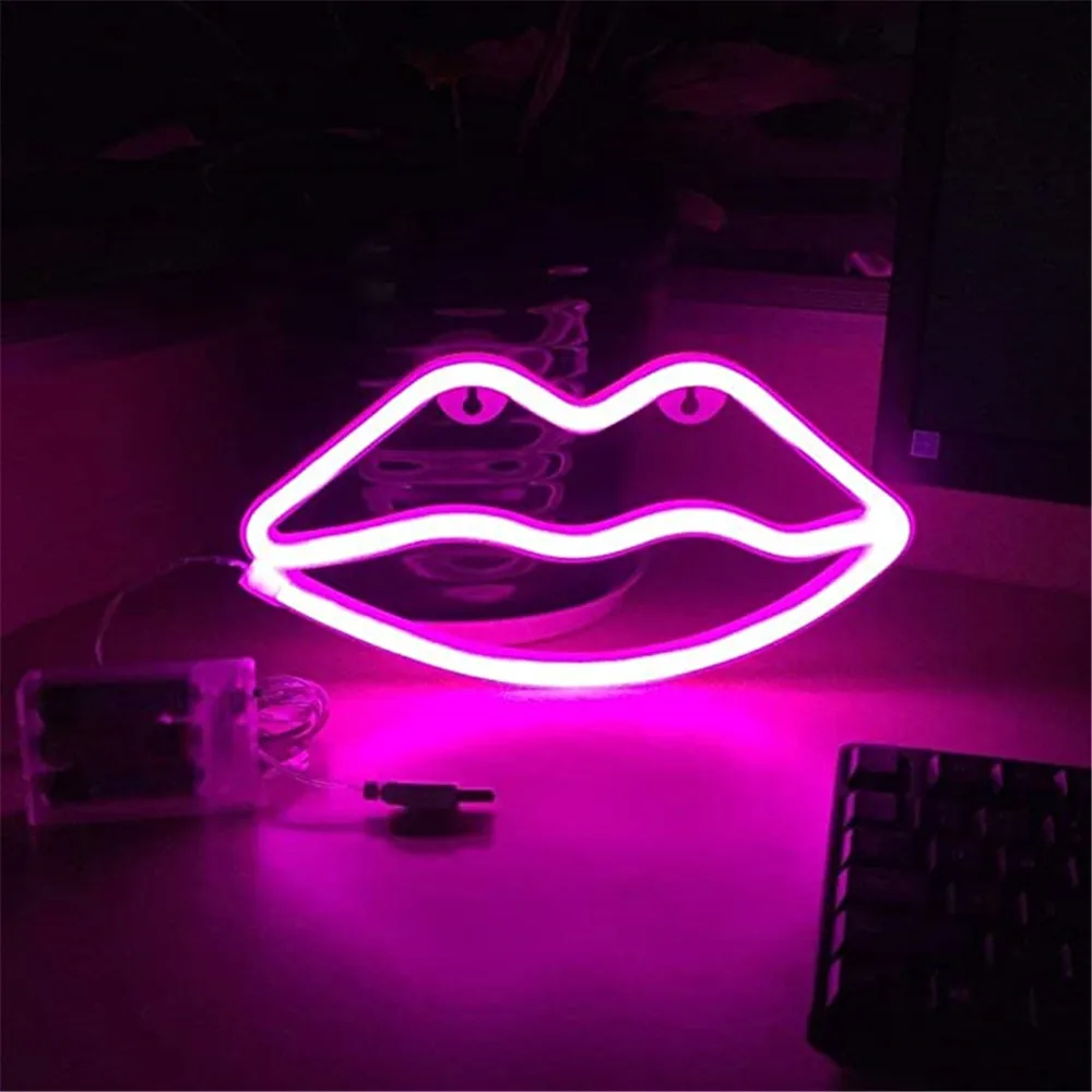 

LED Neon Light Lips Red Pink Blue White Purple Warm Colorful Signs with USB/AA*3 Powered for Room Wall Party Wedding Decorations