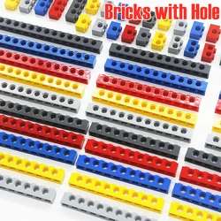 Technical Bricks with Hole Thick Creative MOC Brick  Accessories Parts Compatible 3894 3702 2730 3895 3703 Building Block Toys