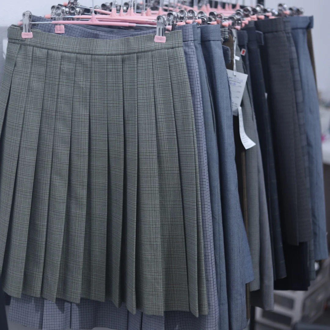

Japanese Style School Uniform Skirt Women's Plaid Pleated Long Skirt Fine Grid Box Pleat Versatile School Supply Q17