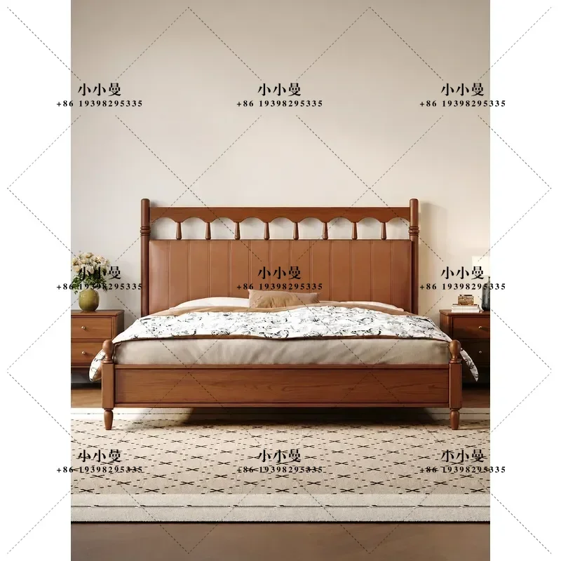 Medieval Style Soft Solid Wood Bed with Storage 1.5m Single 1.8m Double for Small Apartment Master Bedroom