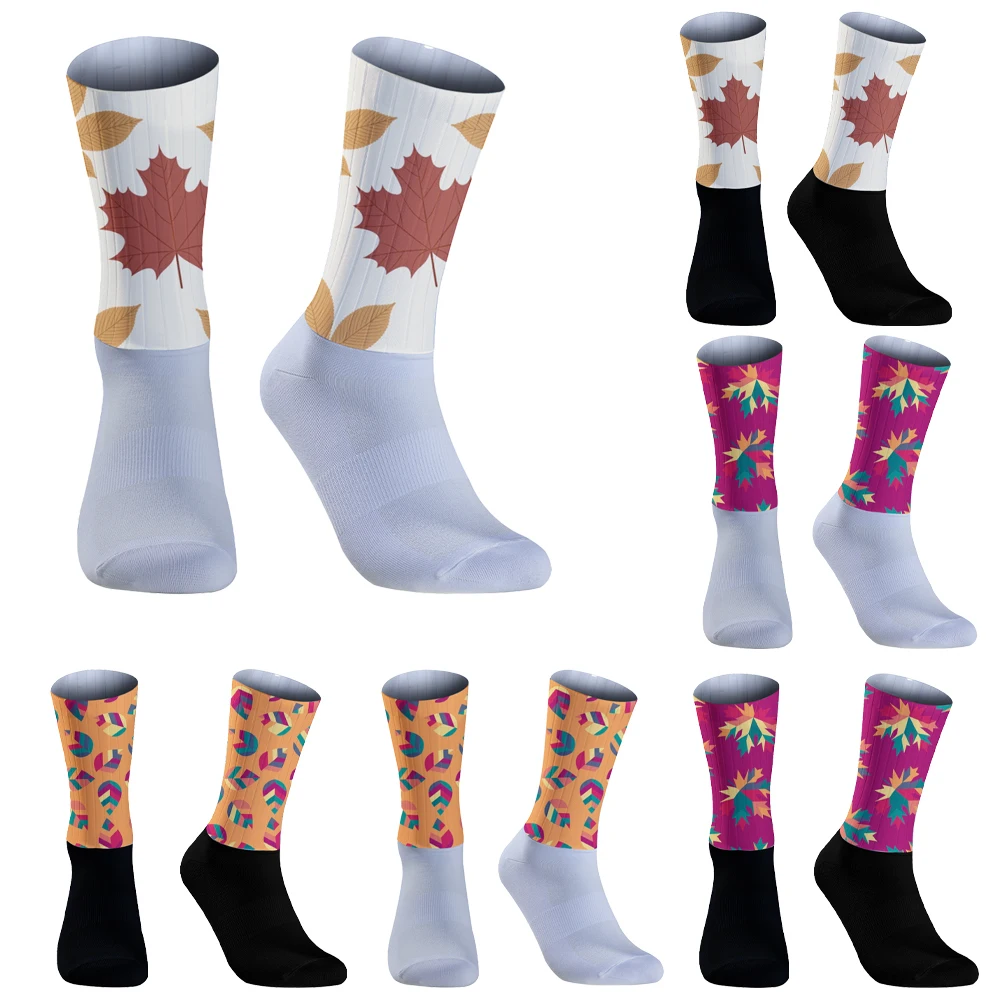 Chaussettes de sport coordonnantes avec motif cuir chevelu en érable, accessoire de compression pour vélo de route, course en plein air