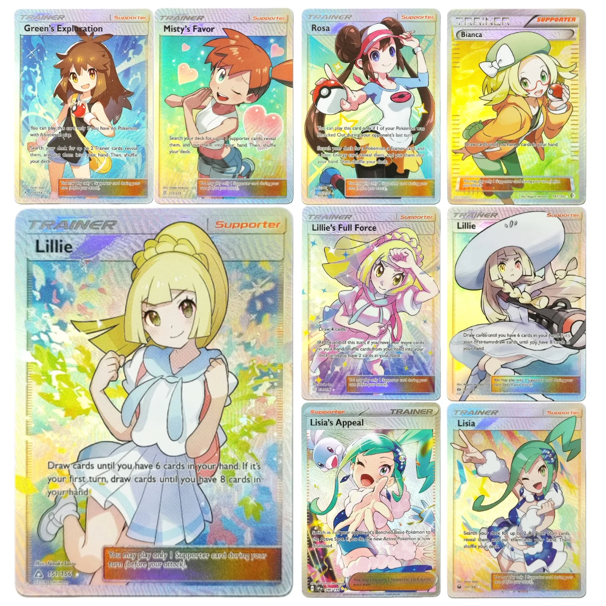 مجموعة بطاقات هولو لمدرب بوكيمون TCG الإنجليزي DIY - Lillie Synthia N والمزيد من الشخصيات المشهورة، بطاقات الألعاب القابلة للجمع #1