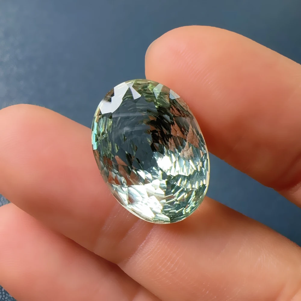 Natural big 13ct  Green amethyst crystal oval 15*20mm  bird's nest cuting fine loose gemstone for Do It Yourself jewelry