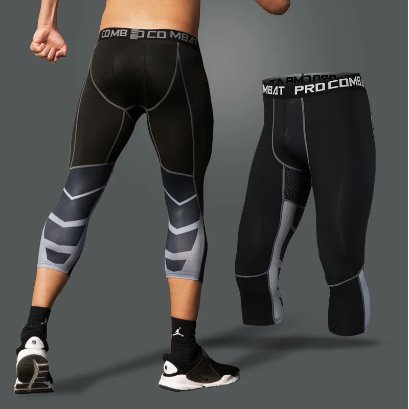 Ginásio masculino correndo calças cortadas, joggings, elásticos, sweatpant de compressão, futebol, basquete, corridas, treino, leggings masculinos