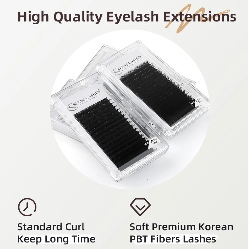 

SENSE LASHES 16 Rows Matte Black Individual Lashes Soft Natural Eyelash Extensions C CC D Curl extensiones de pestañas Supplies