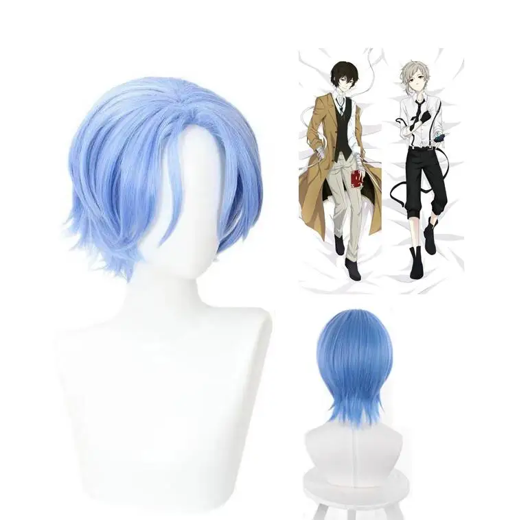 Anime Cosplay Wig Hasegawa Ranga Blue Short Heat Resistant Synthetic Hair Wigs Dakimakura Pillow Case