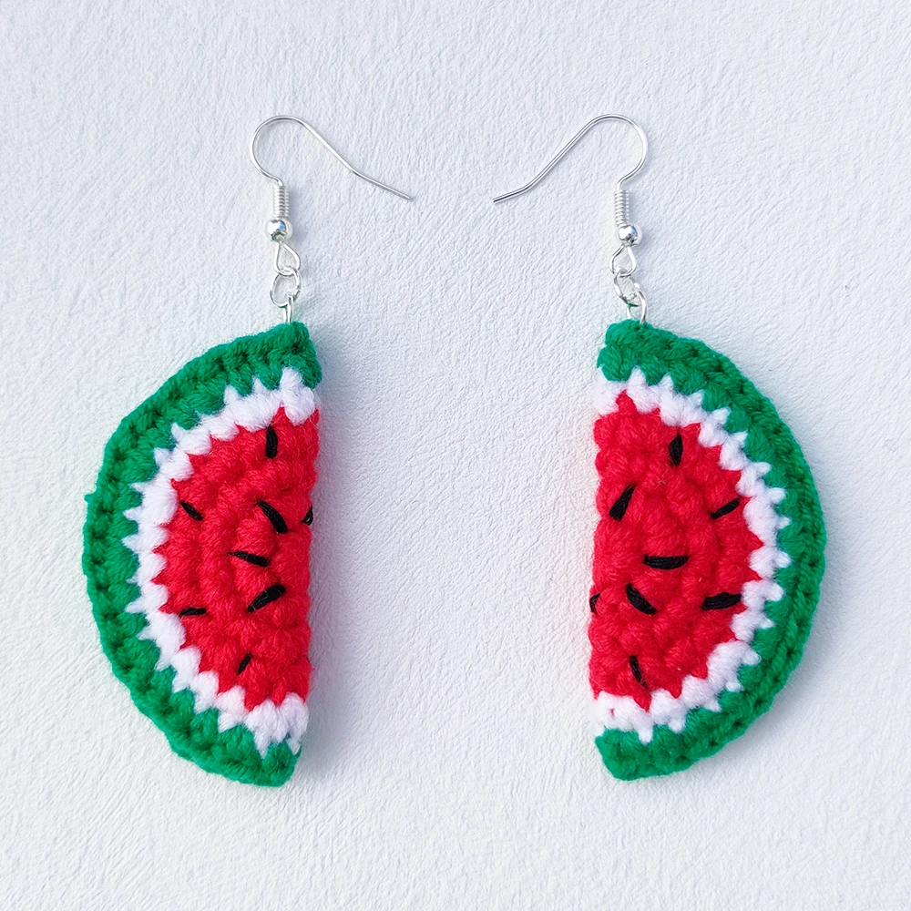 Crochet Cute Fashion Watermelon Earrings For Women Casual Wear For Beach Vacations Girl Jewelry 100% Handmade