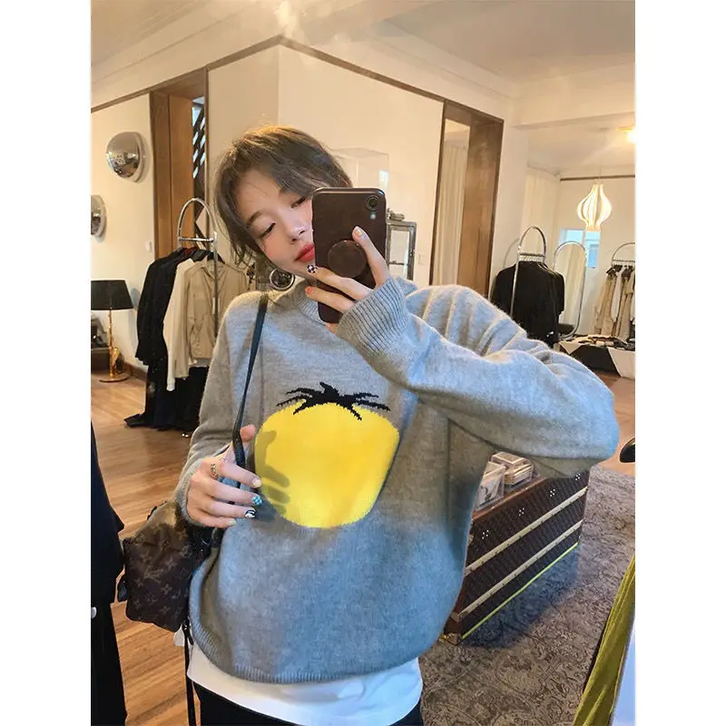 

Pullover sweater women 2023 autumn and winter casual sweater loose long sleeve top round neck solid pullover sweater women tops