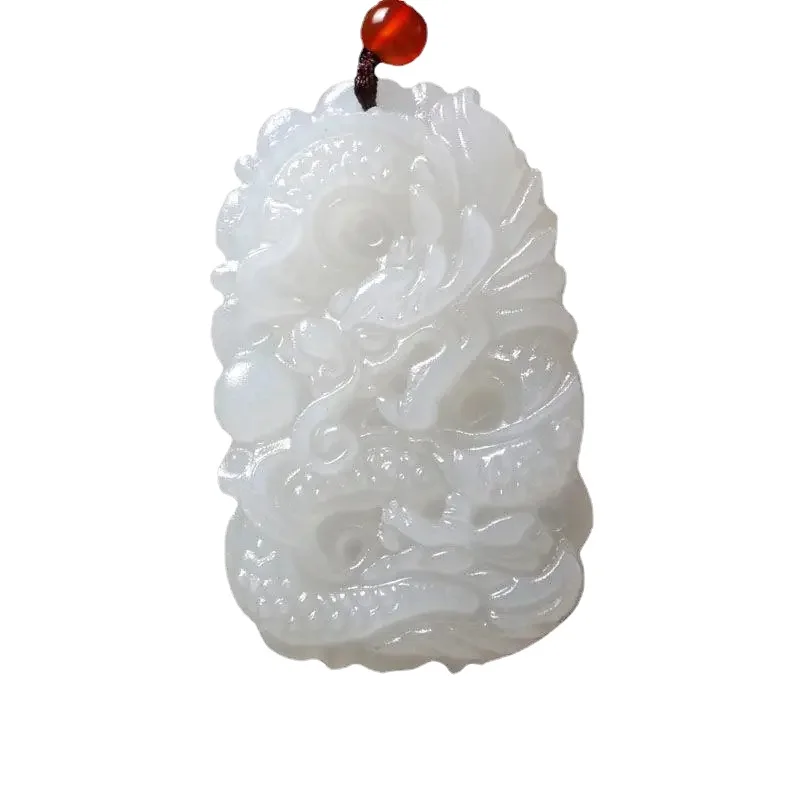 

White Jade Dragon Pendant Men Gifts Amulet Necklace Charm Fashion Women Jadeite Jewelry Chinese Natural Carved