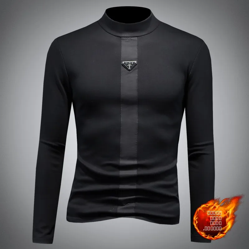 

Модная утепленная мужская базовая рубашка с высоким воротником и длинным рукавом на флисовой подкладке, теплая внутренняя одежда для осени и зимы, повседневный стиль