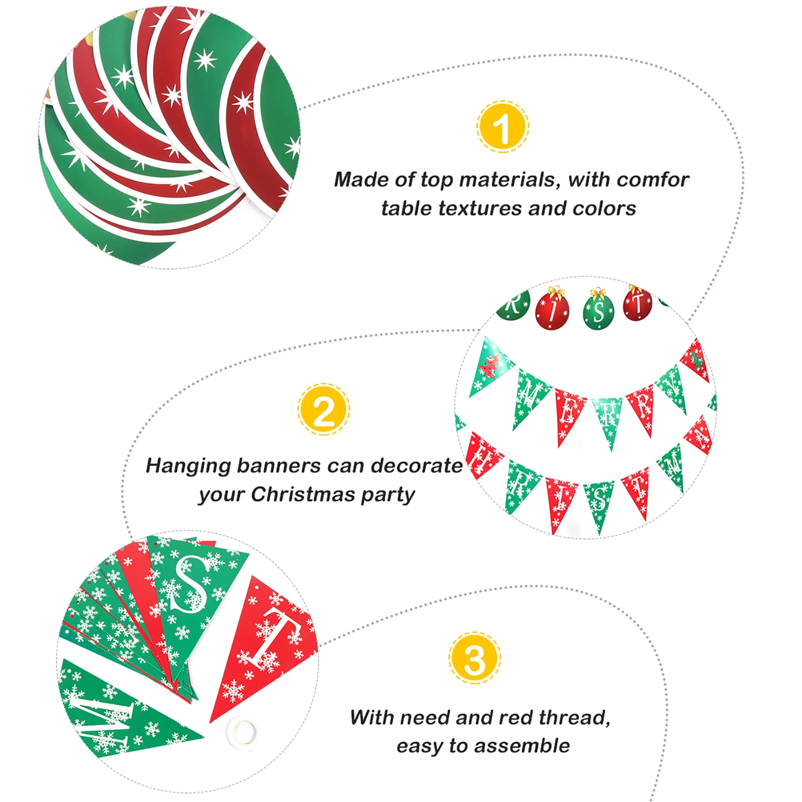 

2 Pcs Garlands Christmas Decoration Banner Paper Winter Hanging Bunting Supplies Green