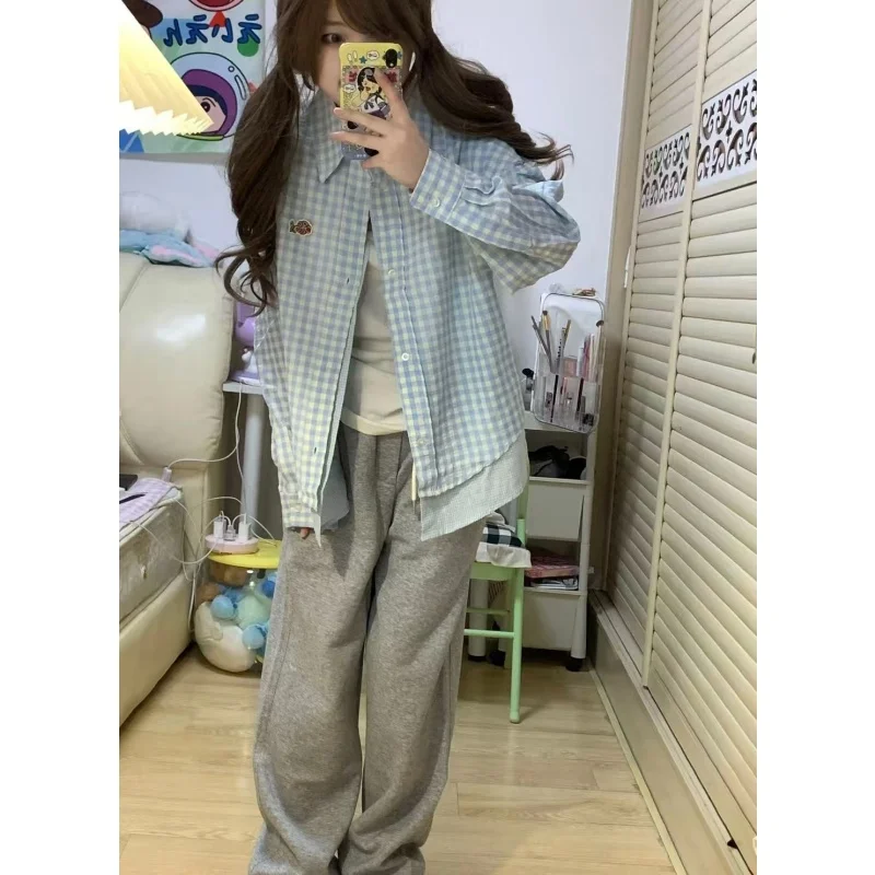 

Faionable Plaid irt Women's Loose Long Sve Top Winter Layering Korean Sle Anti-Wrinkle Regular Thin Chinese Origin
