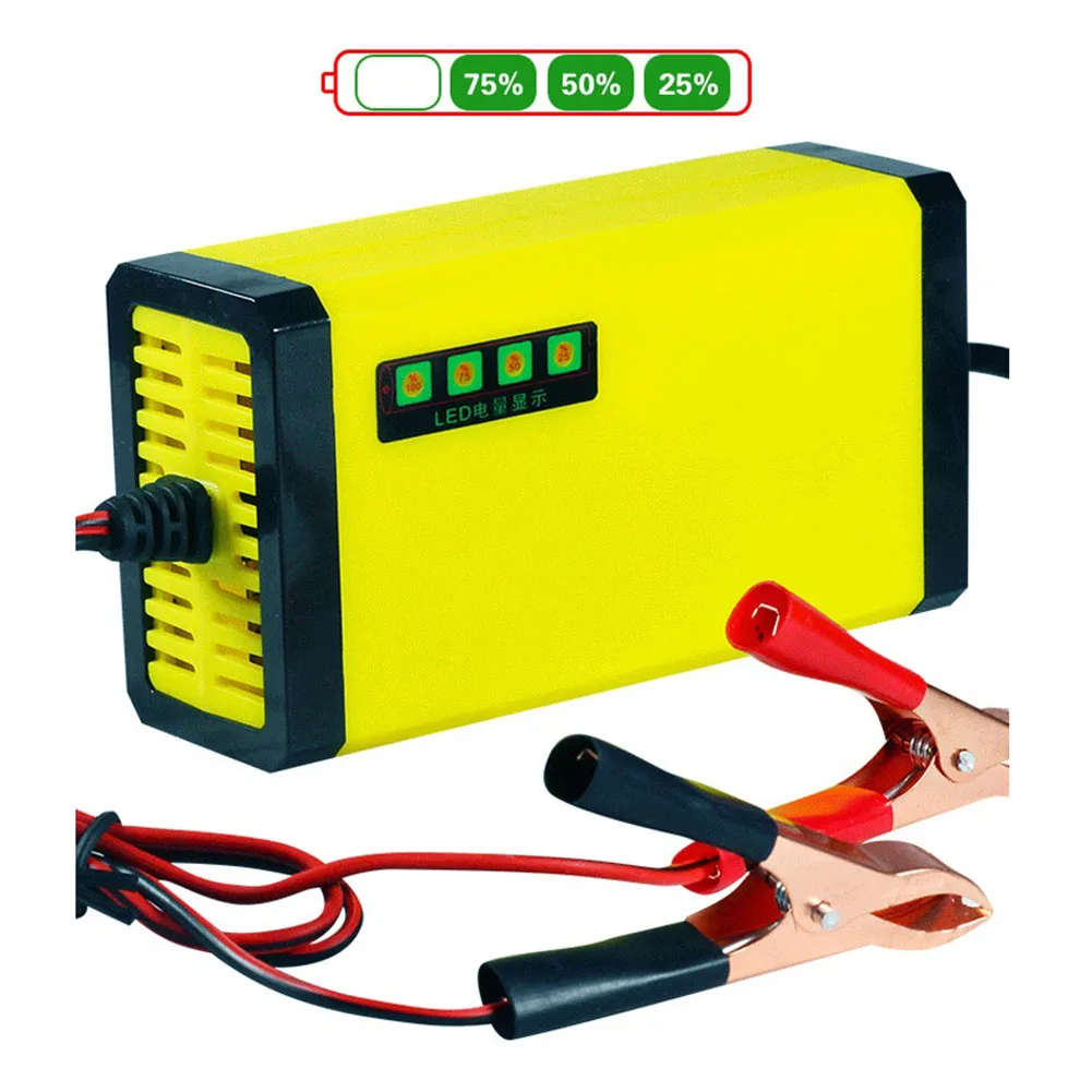 US/EU Motorcycle Battery Charger 12V 2A Moto Car Small Battery Charge Device LED Display Intelligent Current Voltage Adjustment