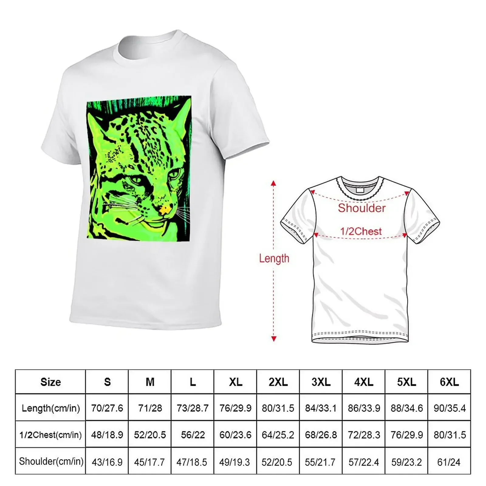 Neon Green Ocelot artwork T-Shirt customs graphics graphic t shirt vintage tees t shirt men 100℅ cotton