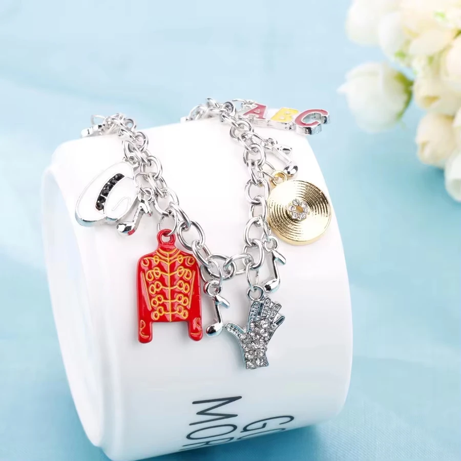 MJ King of Pop Michael Necklace Bracelet for Men Women Creative gift for birthday party celebration present view 4