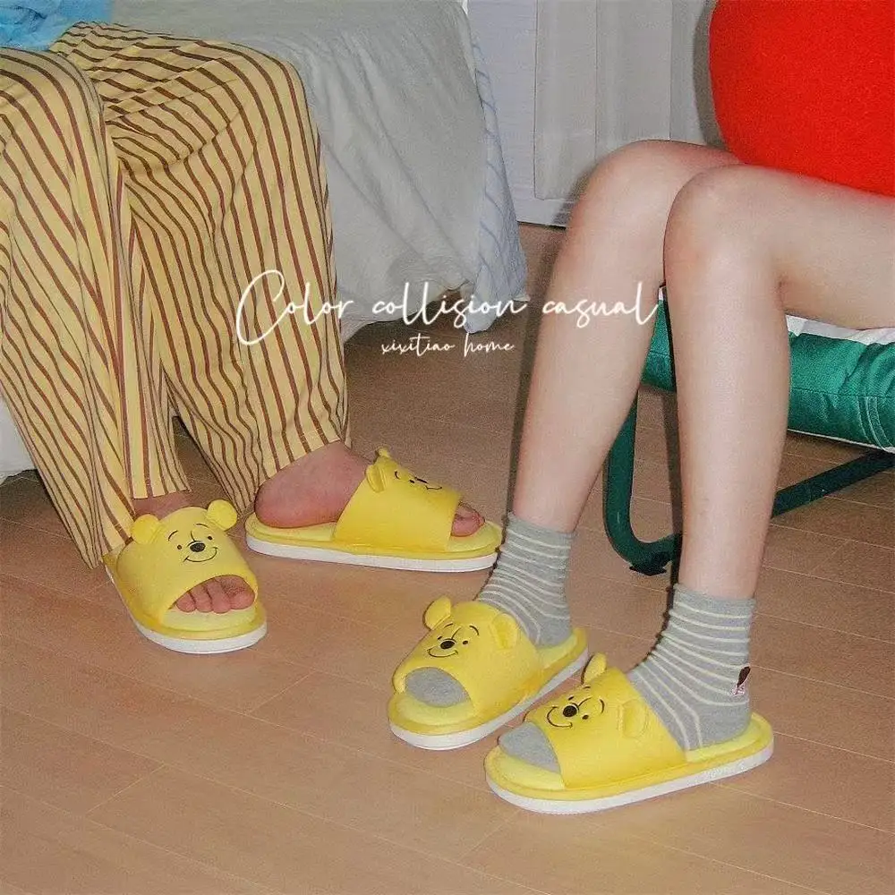 real pictures 2025 new autumn winter Cute Winnie the Pooh Girl Style Home Slipper plus yellow Women's Plush man cutton Slippers