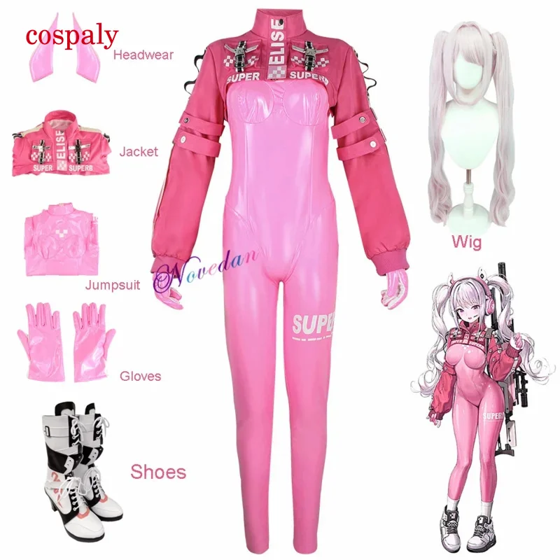 The Goddess Of Victory NIKKE Alice Cosplay Costume Shoes Wig Cosplay Latex Catsuit Bodysuit Jumpsuit Jacket Suit Miccostumes