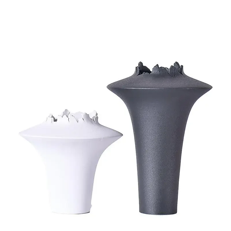 Simple Black White Ceramic Vase Living Room Decoration Artificial Flower Arrangement Cracked Bottle Home