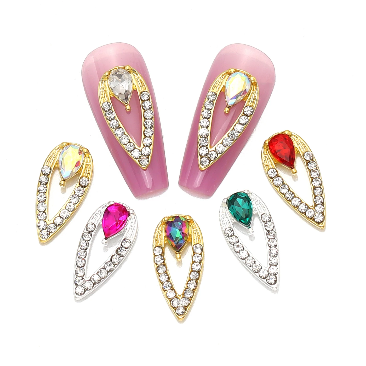 

10. Charming alloy rhinestone 3D full diamond hollowed-out water drop, nail art alloy, artistic nail decoration accessory