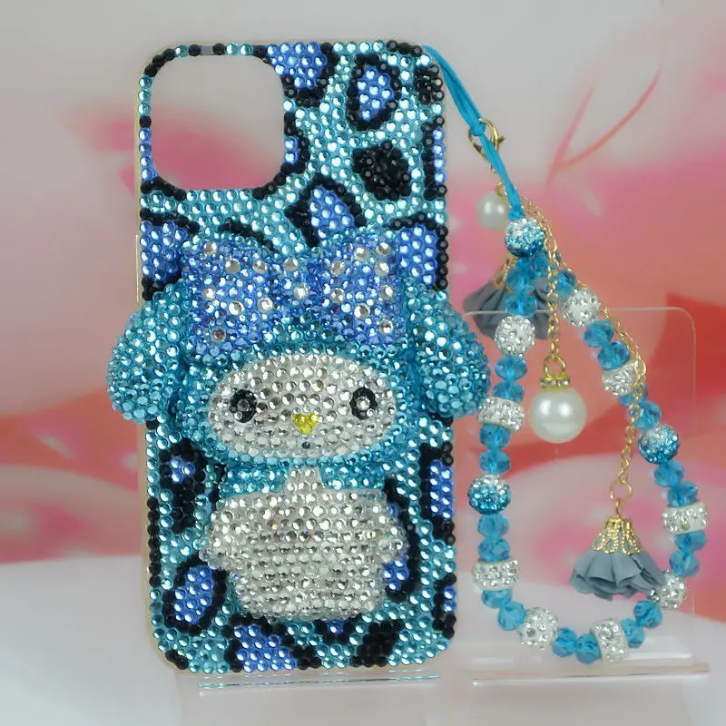 Imagem -04 - Handmade Sanrio Rhinestone Phone Jóias Leopard Print Iphone xs 15 Plus 11 12 Minha Melodia 13 Pro 14 Pro Max xr Case