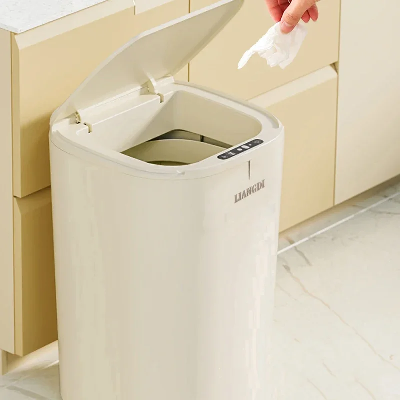 Automatic Sensor Trash Can With Lid Touchless Kitchen Waste Bin Large Capacity Smart Garbage Can For Bathroom Living Room