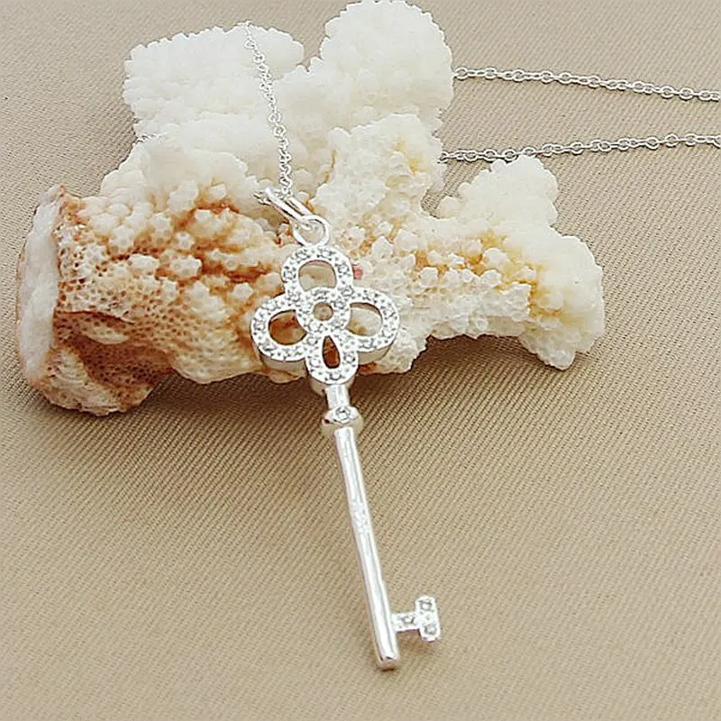 ファッショナブルなシンプルな 925 スターリングシルバーネックレスかわいいキーペンダントネックレス女性ジュエリーギフト 46 センチメートル