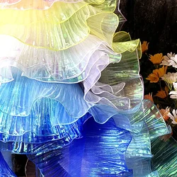 1 Yard Mermaid 3d Pleated Flower Lace Magic Color Laser Gradient For Wedding Wave Striped Decoration Cloth