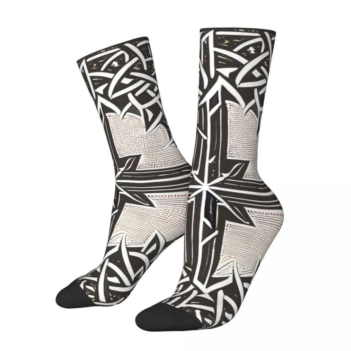 Funny Crazy Sock for Men Celtic Cross Vintage Cross Crucifixion Quality Pattern Printed Crew Sock Casual Gift