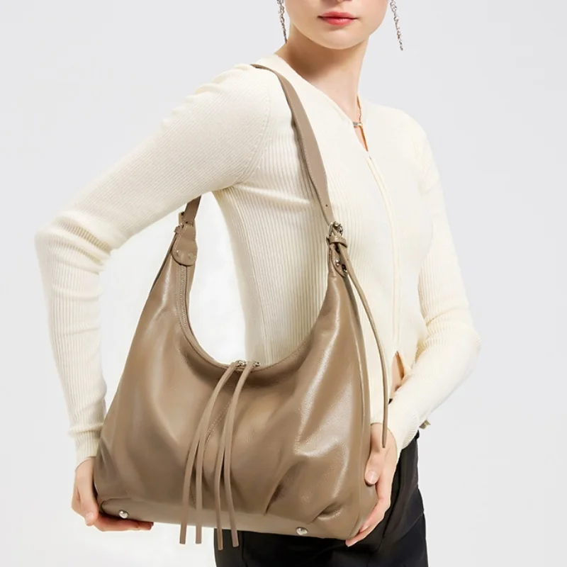 

New Spring Ladies Large Capacity Genuine Cowhide Leather Underarm Bags Women's fashion Luxury Designer Shoulder Crossbody Bag