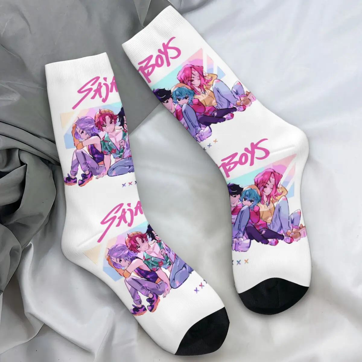 

Охотники на демонов Saja для мальчиков, чулки в стиле ретро, аниме, корейские носки с графическим рисунком, осенние нескользящие носки, мягкие носки унисекс для скейтборда
