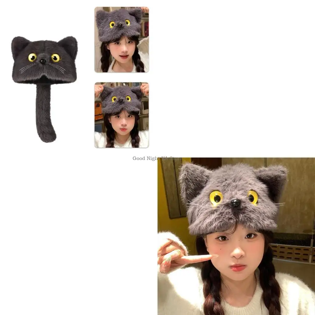 

Машинная стирка шапка с ушками животных Теплая вязаная шапка для кошек для повседневной носки в снежные дни