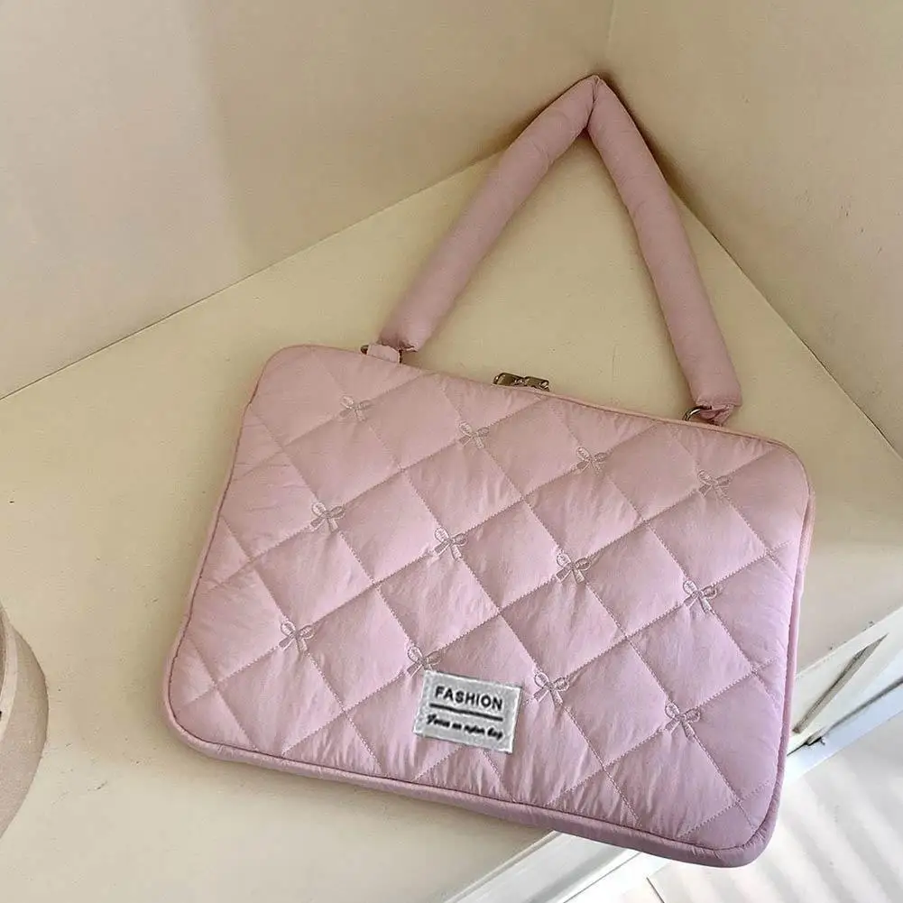Cute Bow Embroidered Laptop Sleeve Bag For 11-15 Inch Portable Shoulder Handbag Fashion Notebook Case For Women view 4
