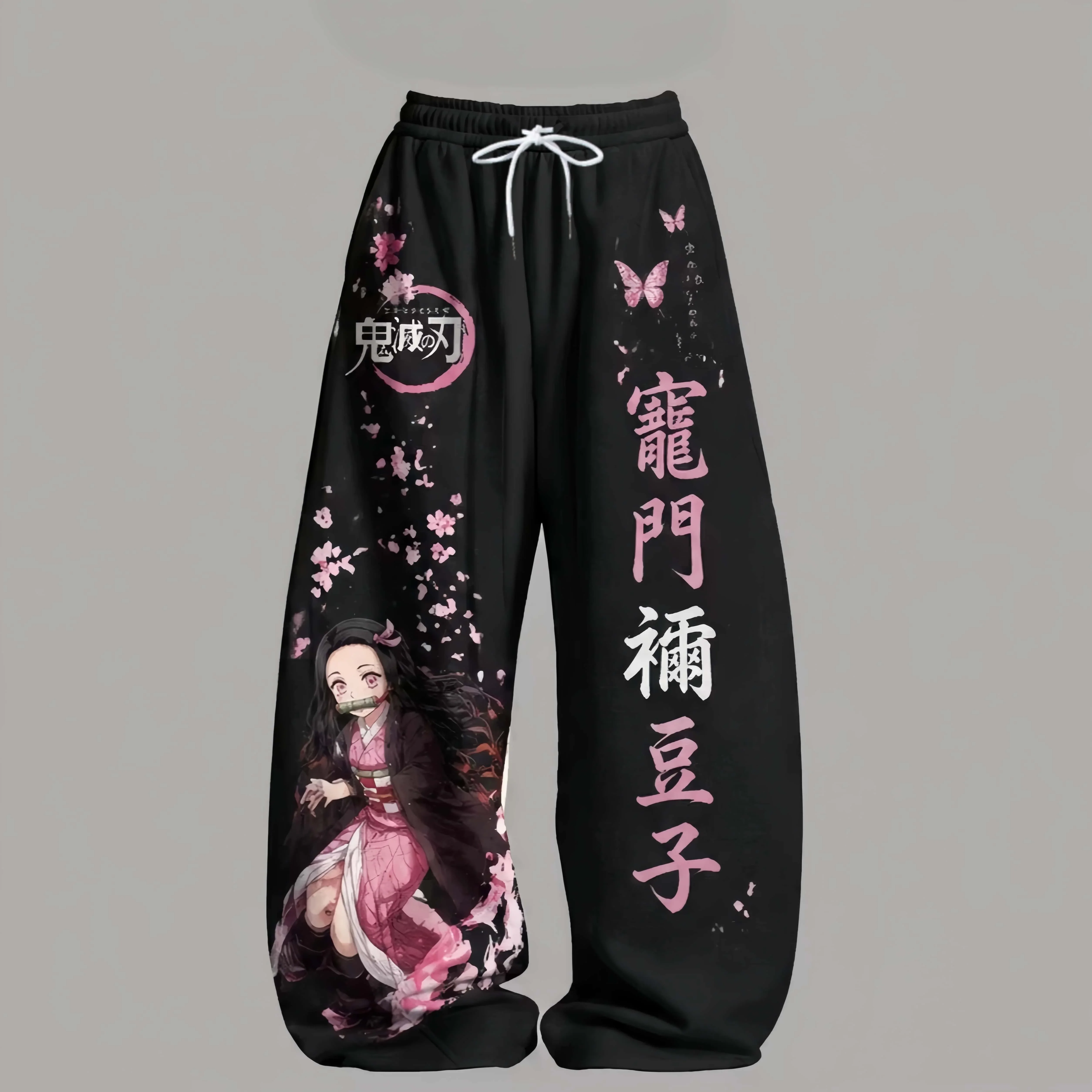 Demon Slayer Blade Stove Door You Bean Printed Wide Leg Pants Anime Periphery Drawstring Casual Pants Unisex Trendy Pants