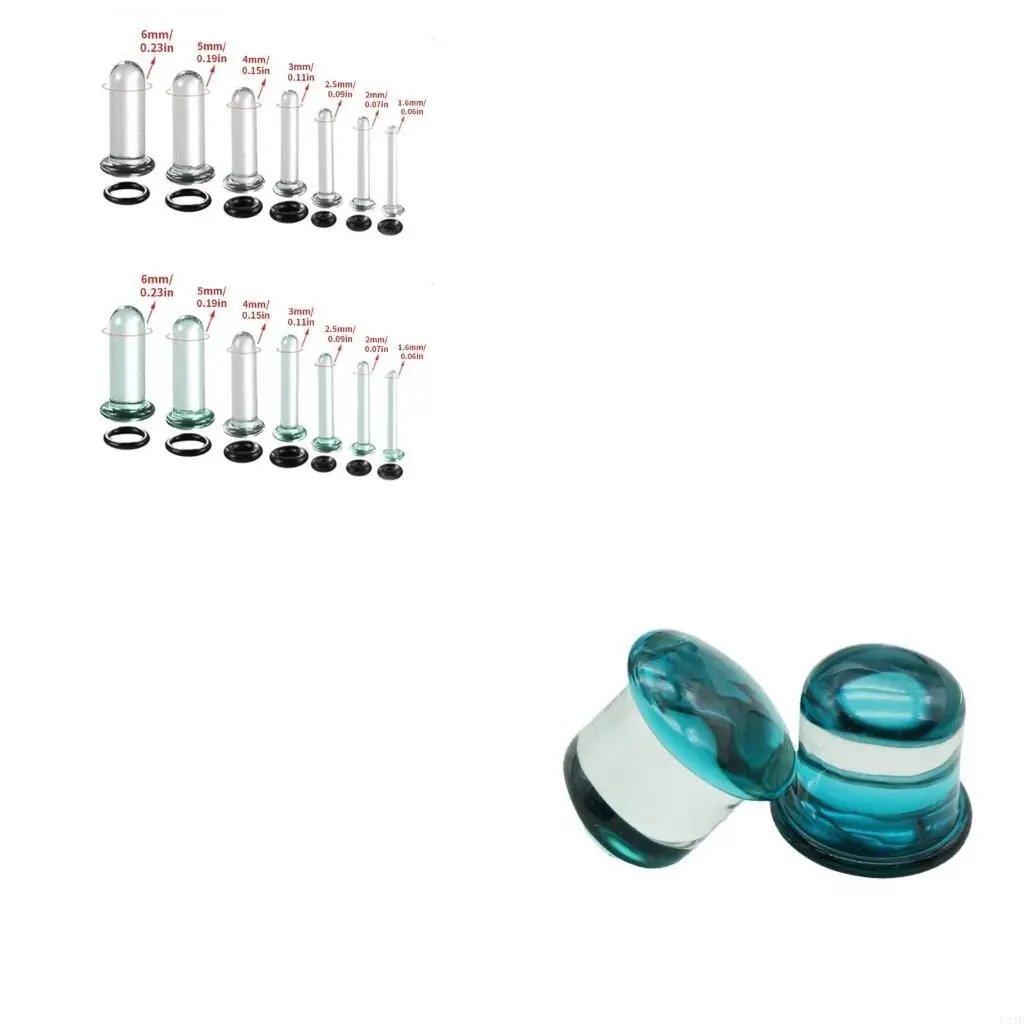 Multiple Size Glass Ear Expander Set 1.6 7mm Plugs for Trendy Women and Men