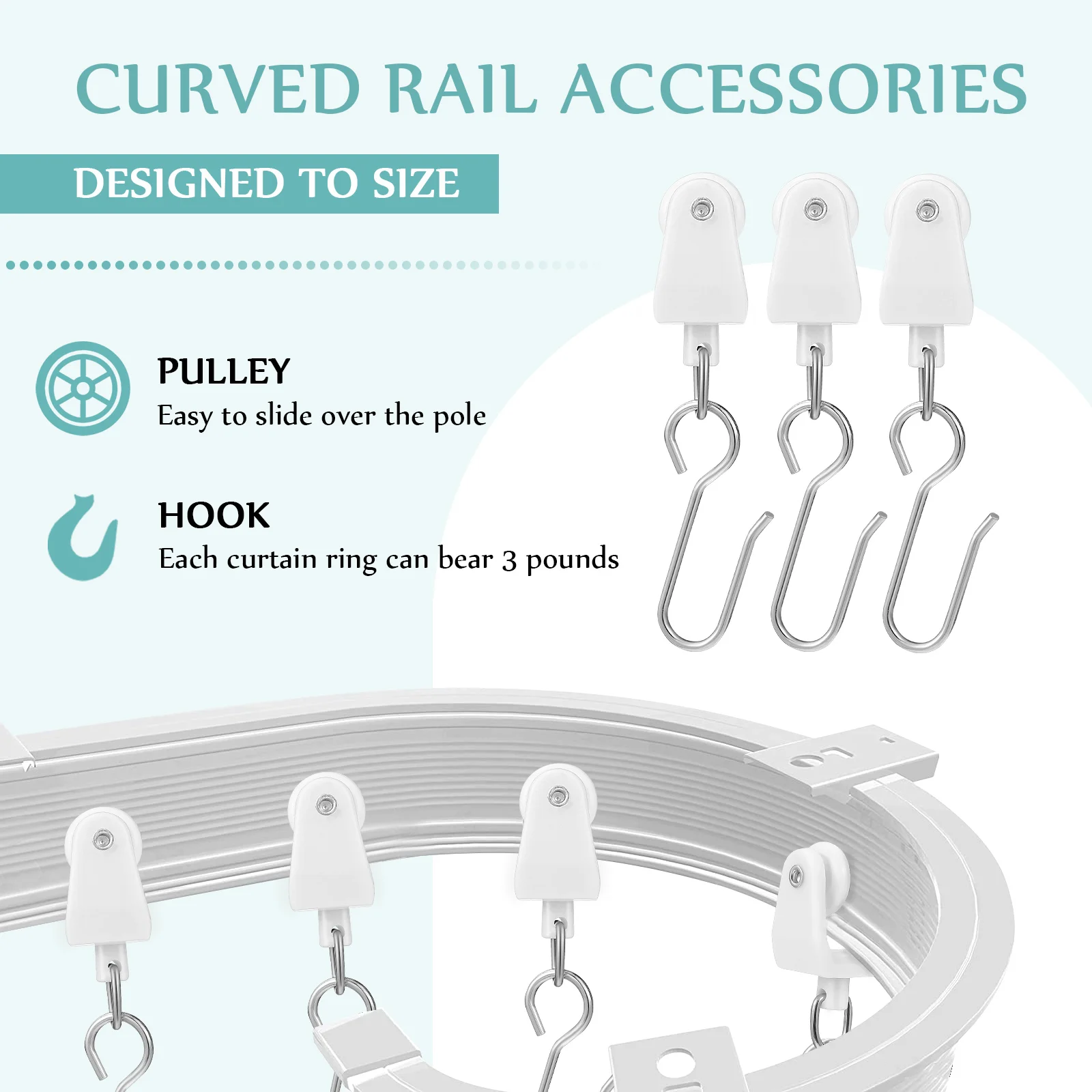 30 Pcs Accessories Curtain Track Sliders Pulley Rollers Parts Plastic Iron Glider Hooks