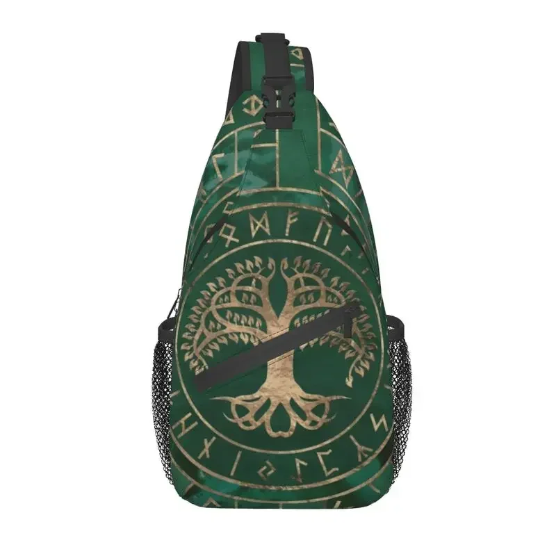 Tree Of Life Sling Chest Bag Customized Norse Yggdrasil and Futhark Crossbody Shoulder Backpack for Men Traveling Daypack