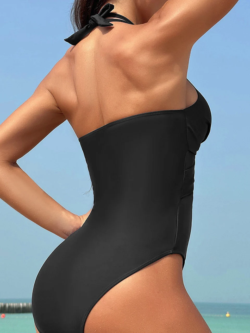 One Piece Ring Link Swimwear 2026 Women Sexy Mesh Ruched Swimsuit Female Bathers Bathing Swimming Swim Bodysuit Beachwear Summer