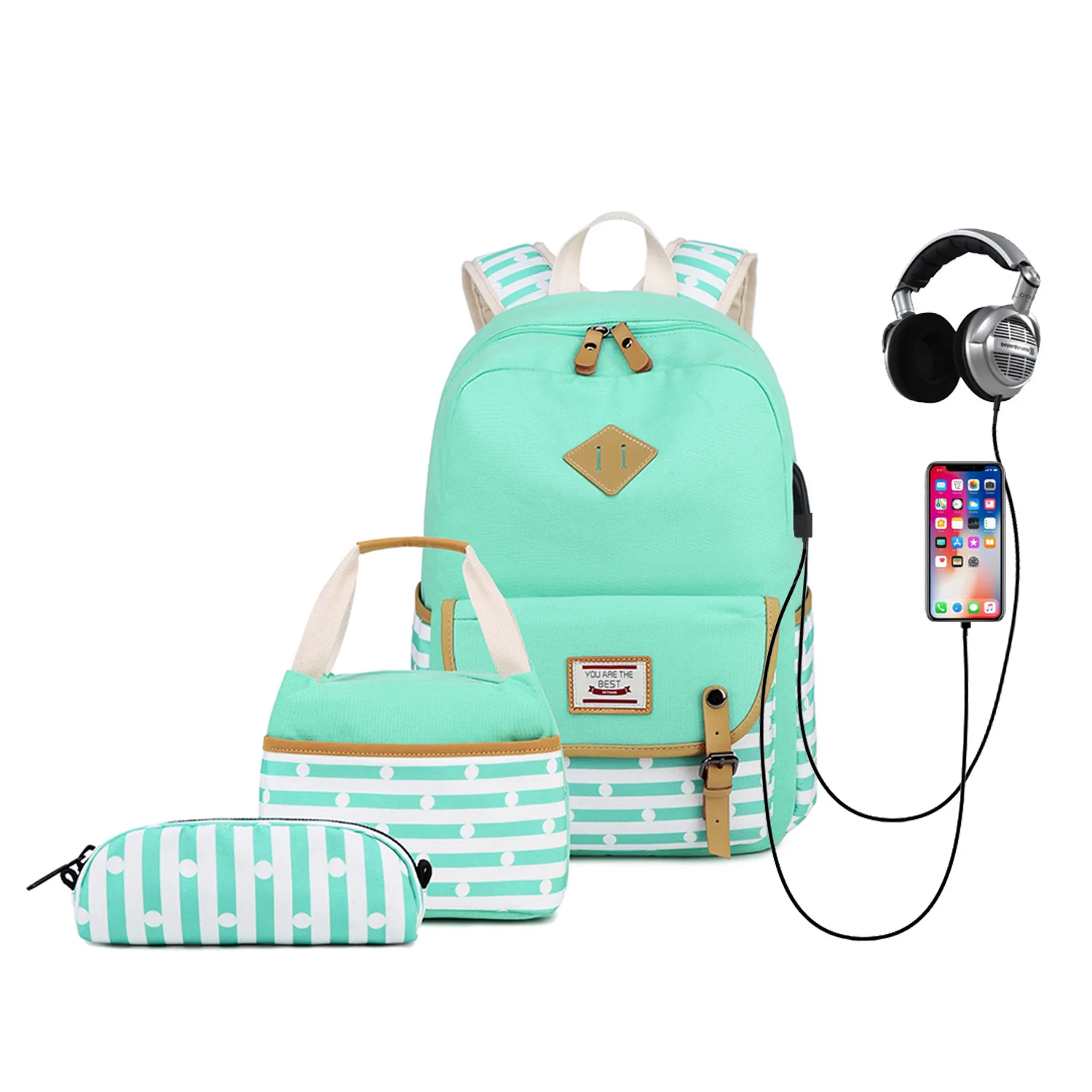 Borse zaino scuola per Laptop centrale primario con porta di ricarica USB zaino Bookbag Set con borsa Lunch Box