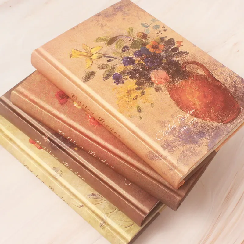 A5 Hardcover Notebook With a Vase And Famous Painting, Vintage-Style Color-Page Gold-Stamped Journal, European-Style Diary
