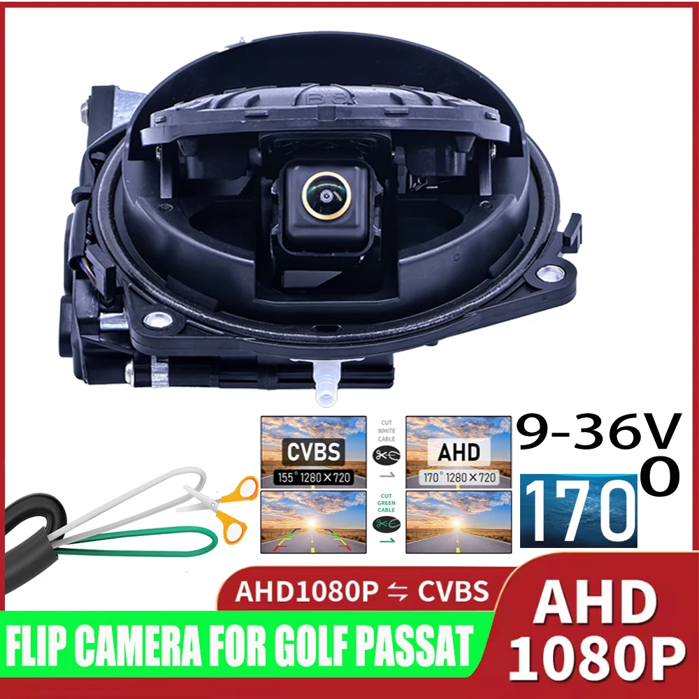 AHD 1080P/CVBS Flip Badge Rear View Camera for VW Golf 5 6 7 Passat B6 B7 B8 Passat Polo CC Beetle T-Roc with OEM Emblem