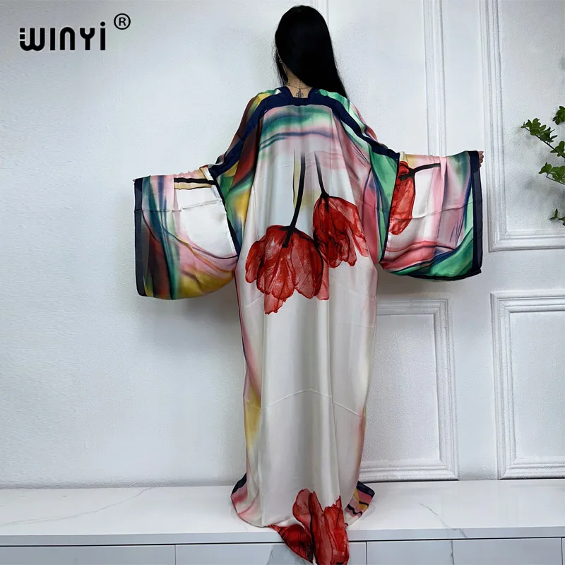 2023 WINYI Europe kimono Women Cardigan stitch kaftan Cocktail sexcy Boho Beach Cover up caftan African Holiday long Sleeve Robe