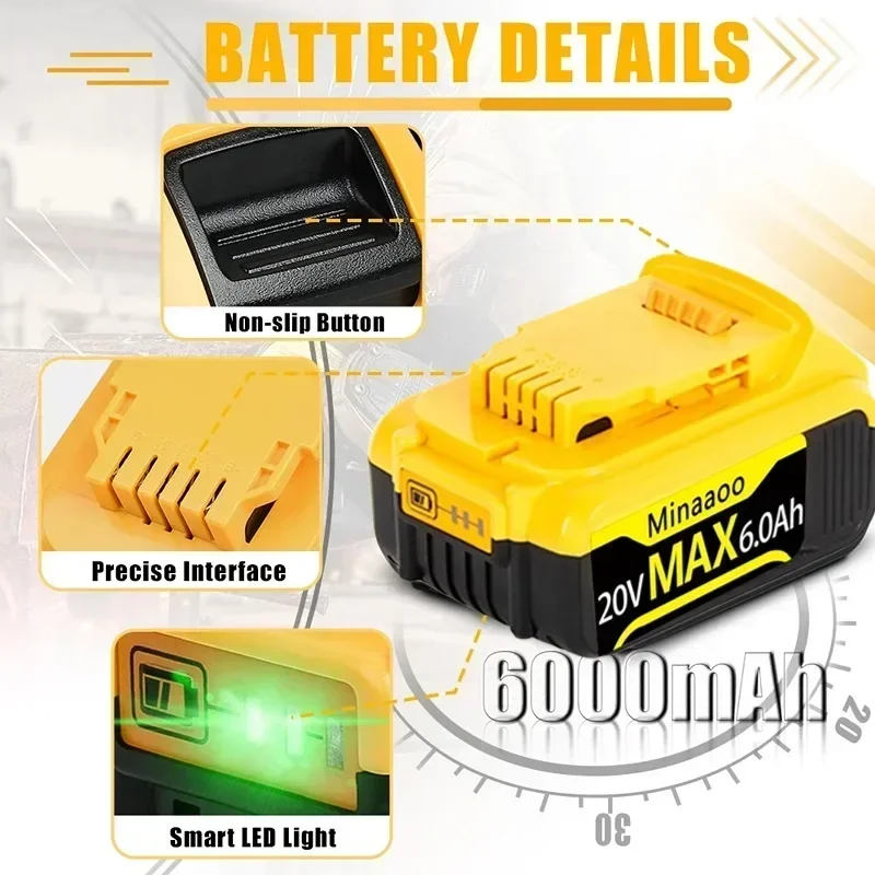 Batterie lithium-ion de remplacement pour DeWalt, 18V, 20V Max, DCB204, DCB205, DCB180, DCD985B, DCD, DCF, DCG Series avec chargeur