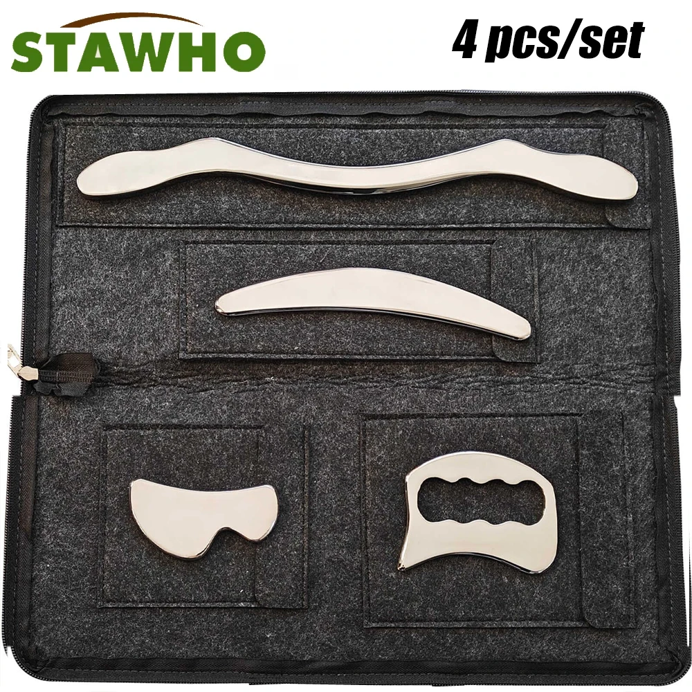 

4pcs Muscle Scraper Stainless Steel Gua Sha Scraping Massage Tool Set IASTM Tools Great Soft Tissue Mobilization Tool